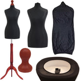 Display Guru Uk Size 6/8 Female Dressmakers Tailors Dummy Mannequin, Black Torso Bust With Red Wood Tripod Stand